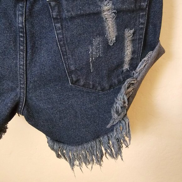 One Teaspoon Distressed Cut Off Fox Black Bandits Denim Jean Shorts - Picture 11 of 14